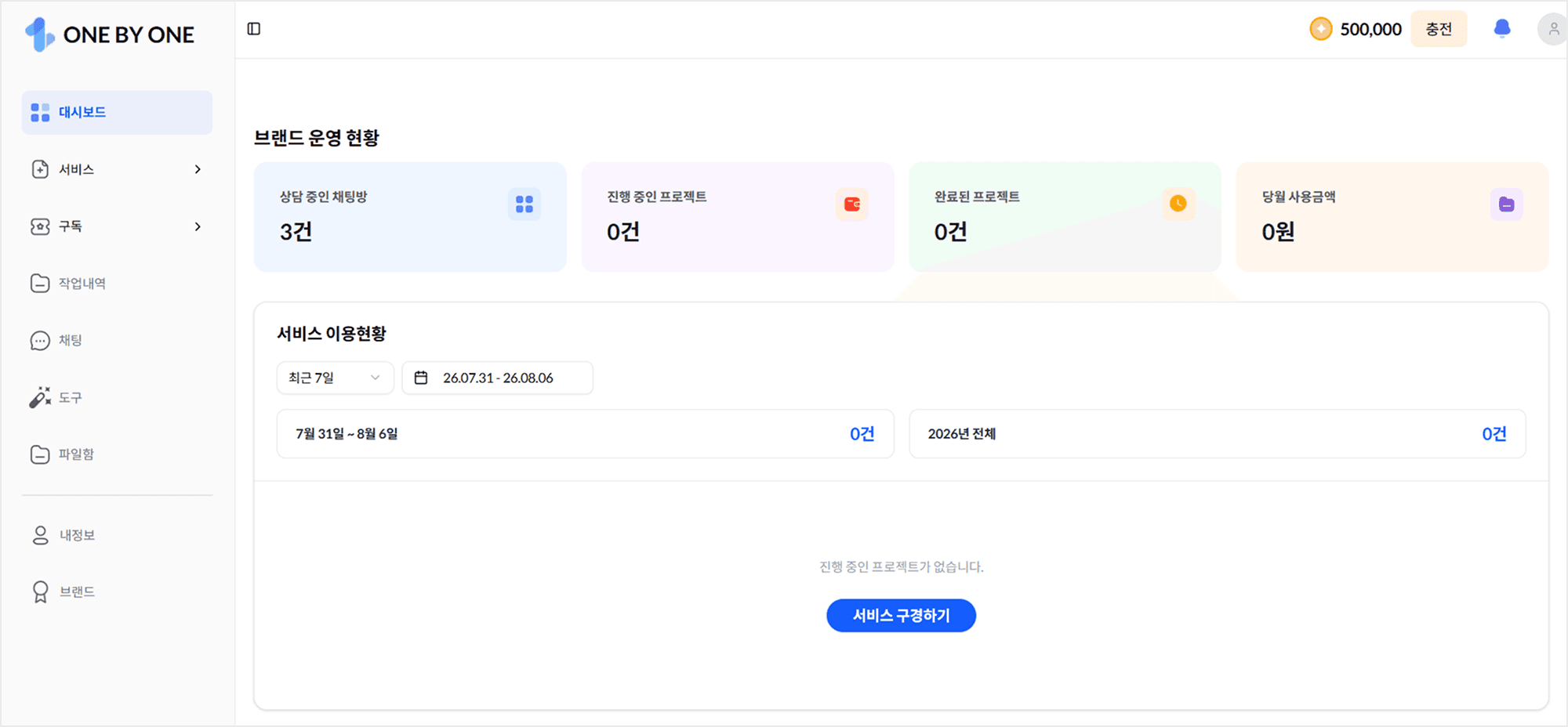 회원가입 & 대시보드 입장 화면